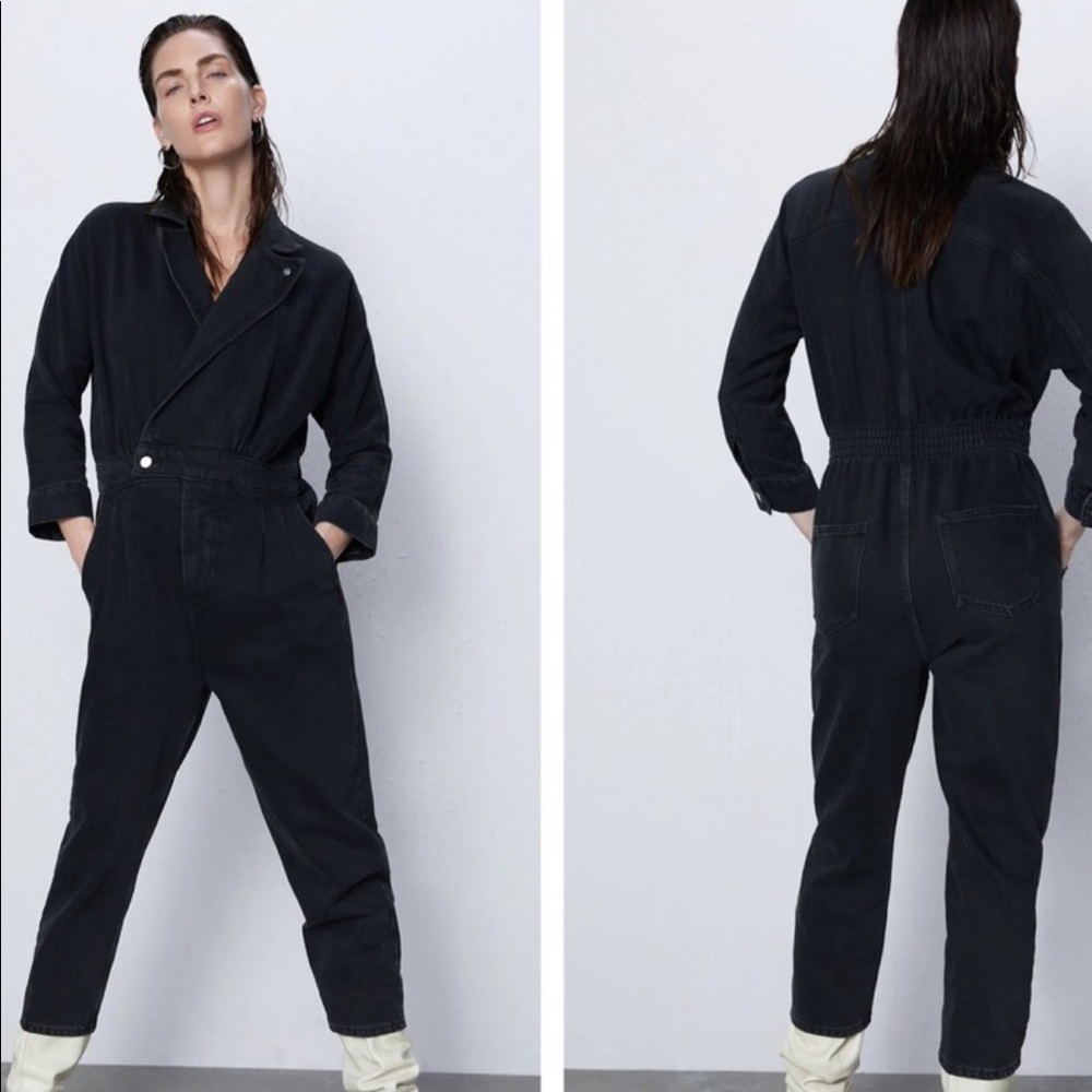 Zara Olivia black denim jumpsuit
